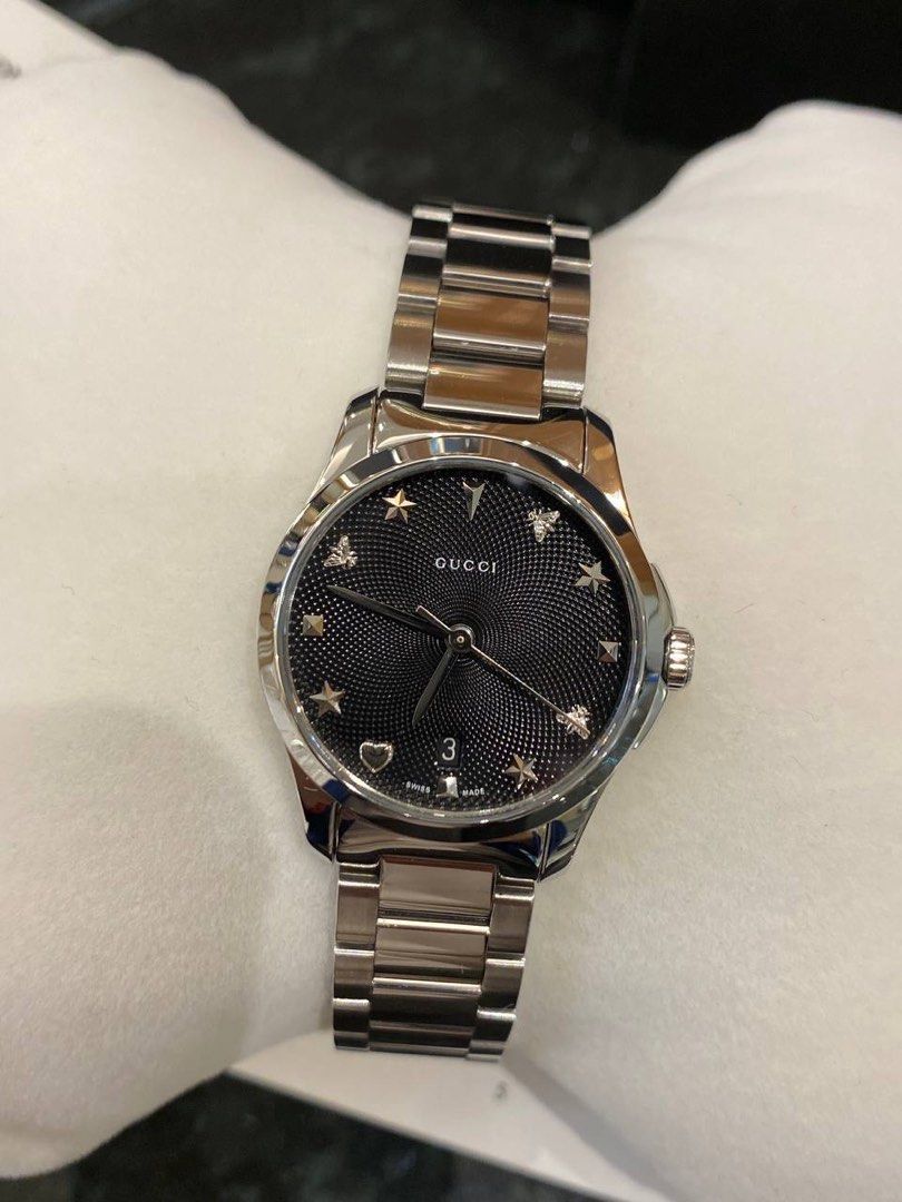 LIKE NEW GUCCI G TIMELESS LADY REF YA126573 BLACK DIAL 29MM QUARTZ YEAR 2017 WATCH FULL SET