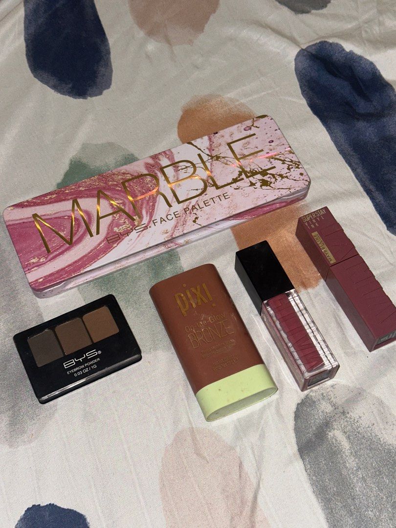 Make up (Category: Makeup) located in Imus. Submitted by katx1 (Listing ID 1291665769, Image 2). Description: Decluttering make up that i barely used BYS MARBLE Face palette - 499 (1.4k SRP) Maybelline Vinyl shade: witty - 249 Maybelline Cushion Matte shade: CM15 - 249 PIXI On the Glow - Beach Glow - 799 (1.2kSRP) BYS EYEBROW trio powder - 199.