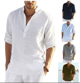 Summer Men's Linen Shirts Half Sleeve Overshirt Harajuku Solid