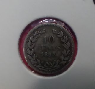 Netherlands, 10 cents 1893, low mintage, silver