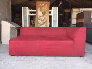 Nitori Red modern chaise lounge sofa  66L x 33W x 16H seat height inches Sandalan height 27 inches In good condition