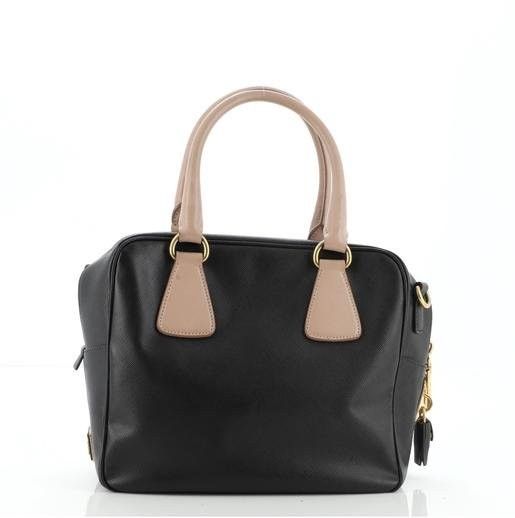 Prada Square Bauletto Bag in Black/Pink Saffiano Leather, Luxury