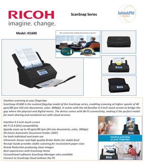 Ricoh ScanSnap iX1600 40 ppm/80 ipm (A4-size documents, color, 300dpi). Scanner
