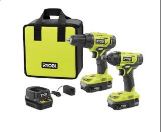 RYOBI P1817 18V Lithium-Ion Cordless 2-Tool Combo Kit w/ Drill/Driver, Impact Driver, (2) 1.5 Ah Batteries, Charger(converted to 220V) and Bag,  1/2 in. heavy duty keyless chuck for quick, easy bit changes, Brand new in box.