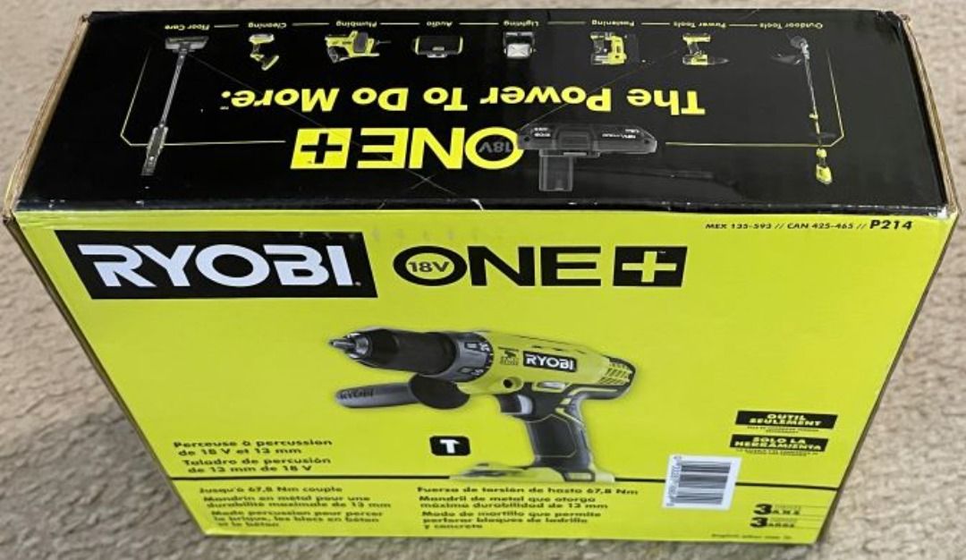 RYOBI P214 18V Cordless 1/2 in. Hammer Drill/Driver with Handle (Tool