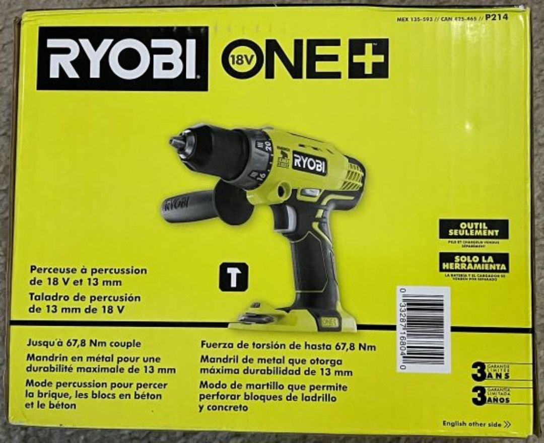 RYOBI P214 18V Cordless 1/2 in. Hammer Drill/Driver with Handle (Tool