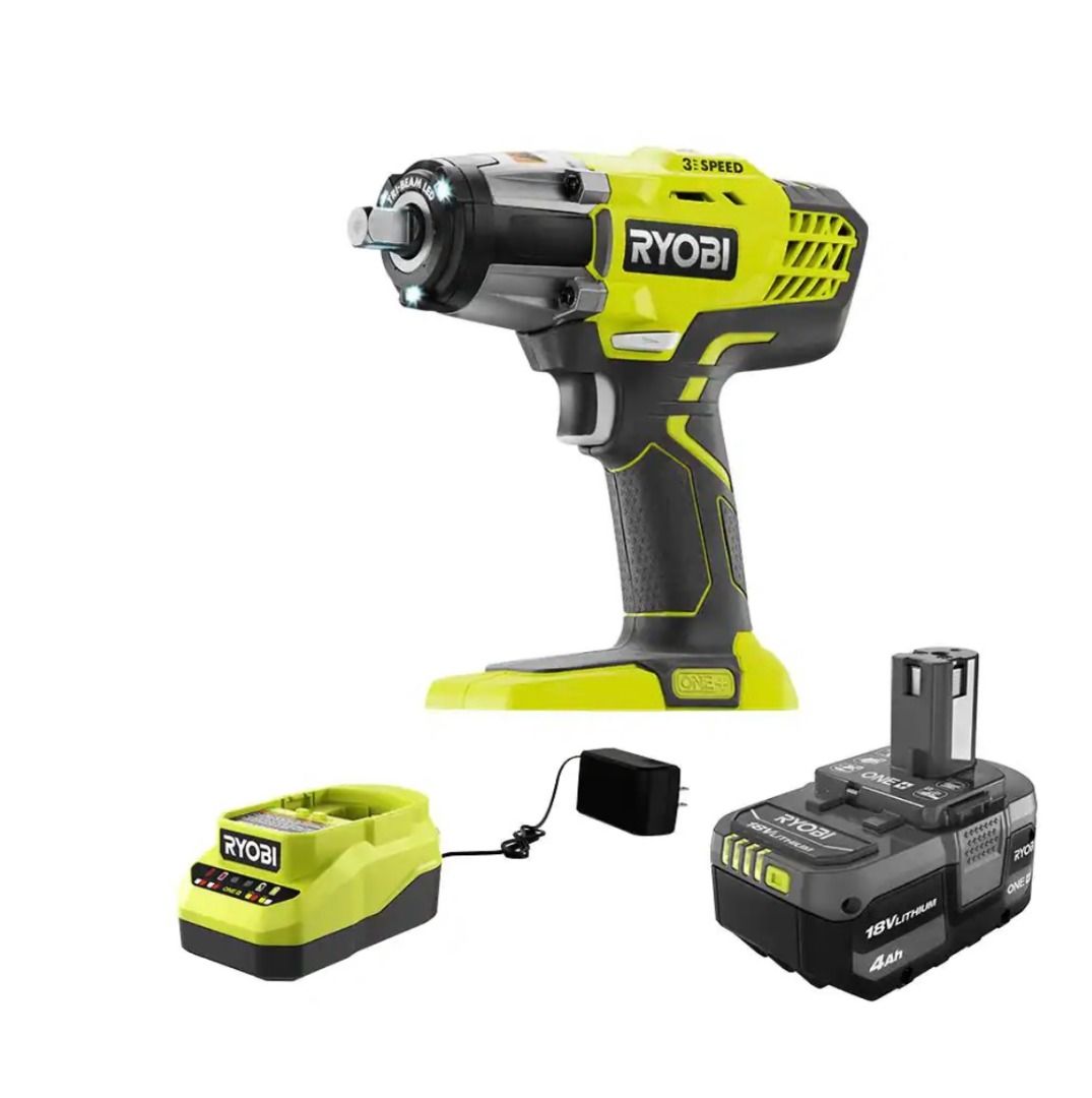 RYOBI P261K Cordless 3 Speed 1 2 in. Impact Wrench Kit 300 ft lbs with 1 4 Ah Battery PBP005 and Charger converted to 220V Impact mechanism