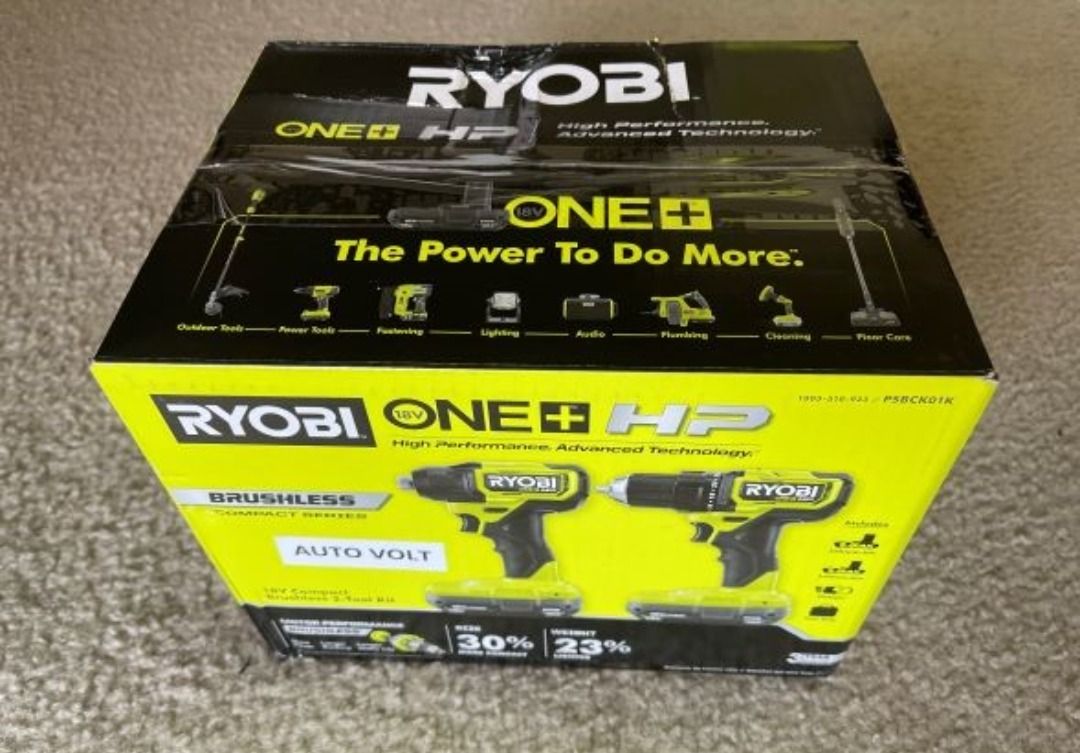 Ryobi PSBCK01K HP 18V Brushless Cordless Compact 1 2 in. Drill and Impact Driver Kit with 2 pcs 1.5 Ah Batteries Charger converted to 220V and Bag Brand New in box. Commercial