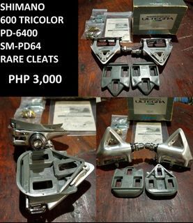 SHIMANO 600 TRICOLOR ULTEGRA PEDALS WITH RARE CLEATS PD-6400 SM-PD64 [CLASSIC BIKE PARTS]
