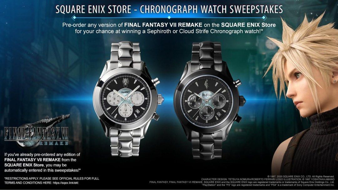PS4 PS5 PS1 Final Fantasy 7 remake watch Sephiroth Cloud Strife Chronograph watch