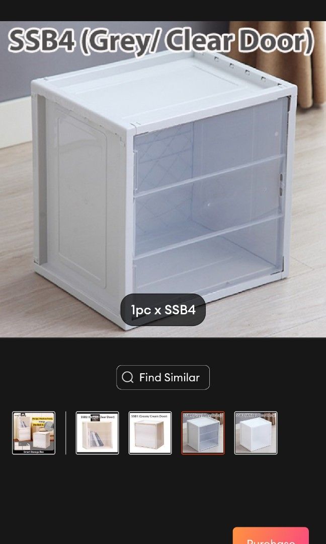 Stackable storage boxes (Category: Storage Boxes & Baskets) located in Singapore. Submitted by ynati (Listing ID 1291647302, Image 2). Description: 2 grey pieces. magnetic door. can dismantle easily when not in use. Retail one for $20. now one for $10, two for $16.