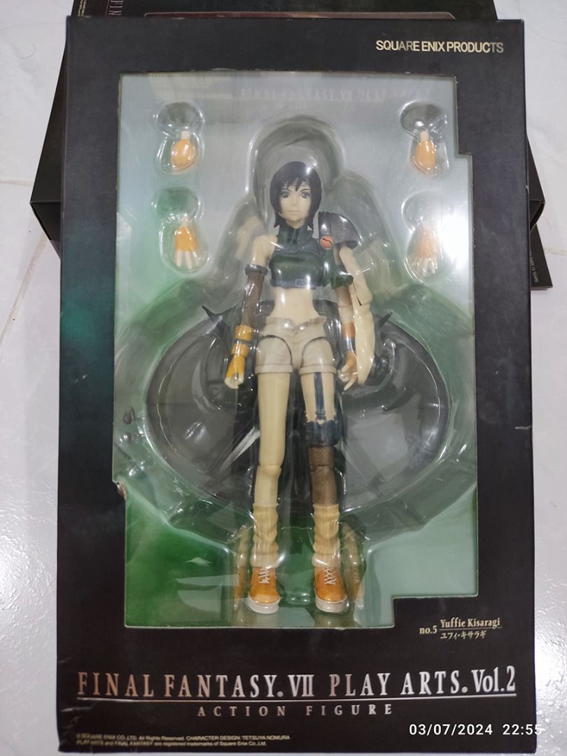 Yuffie, Yuna - Final Fantasy Play Arts (Category: Figurines & Statues) located in Paranaque City. Submitted by coolcollectorstuff (Listing ID 1291691940, Image 1). Description: Final Fantasy Play Arts Figures All approx. 7 inches tall Yuffie Kisaragi - FFVII Play Arts Vol. 2 MISB 2,500 Yuffie Kisaragi - FFVII Advent Children Play Arts 2 MISB 2,500.