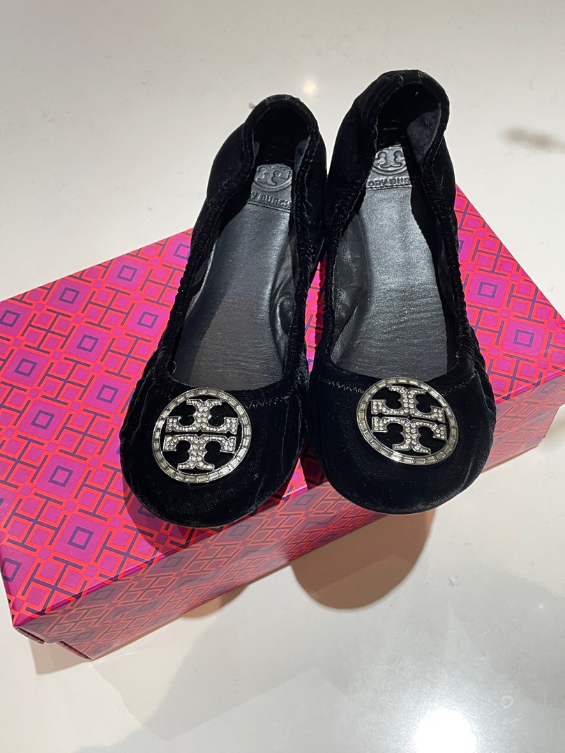 Tory Burch black velvet flats Luxury Sneakers Footwear on Carousell
