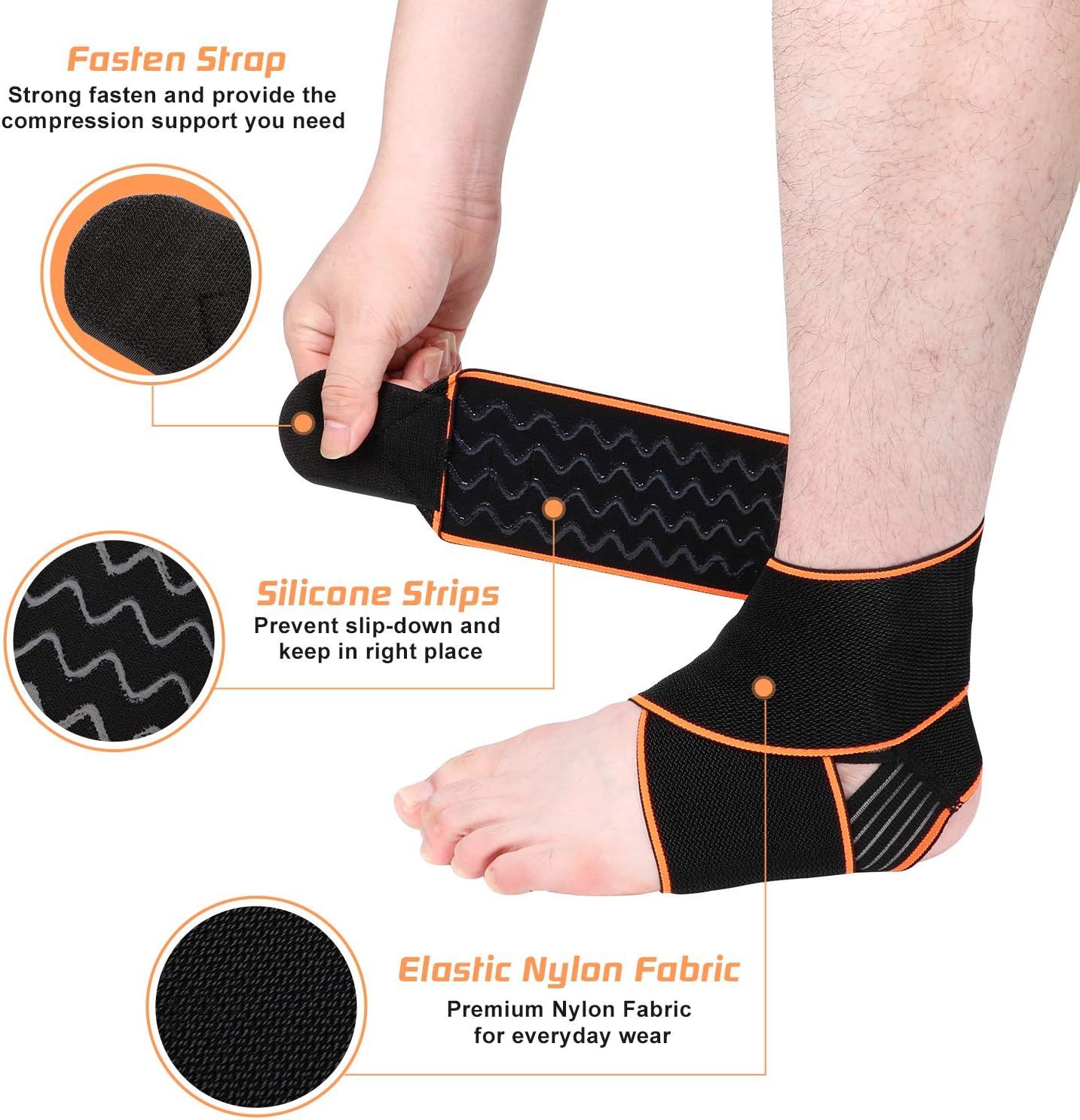 GARNO Ankle Brace Compression Sleeve with Adjustable Straps, Arch Support &  Foot Stabilizer, Elastic Wrap for Plantar Fasciitis, Achilles Tendonitis