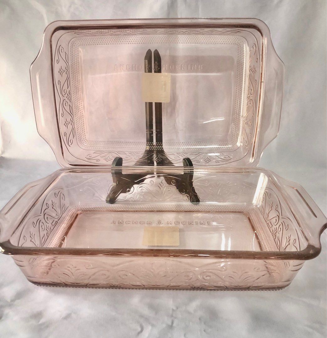 2 Pc Set 3 Qt Anchor Hocking Laurel Embossed Rosewater 13x 9 in Baking Dish USA Furniture Home Living Kitchenware Tableware Bakeware on Carousell