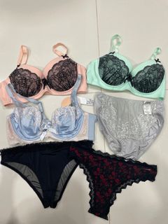 Victoria's Secret Designer Collection 34C BRA SET+garter+M thong BEIGE  Polka dot