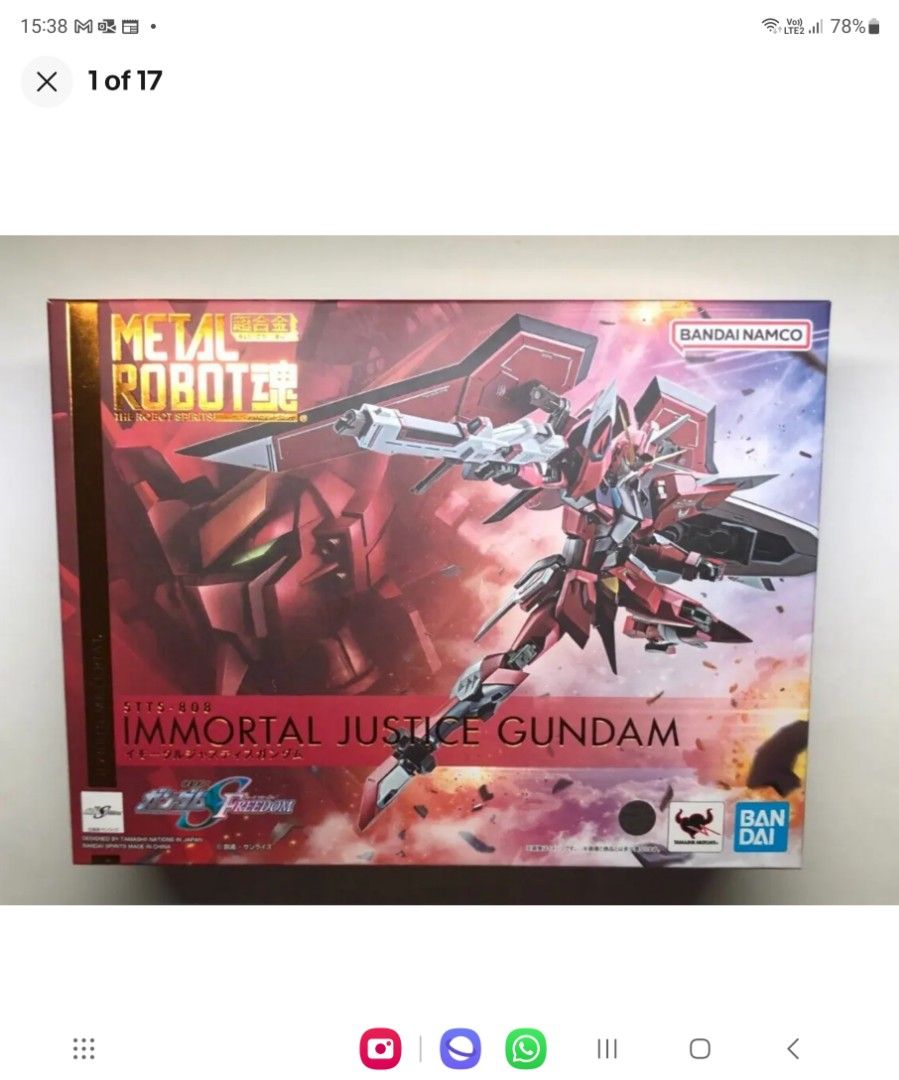 BANDAI METAL ROBOT SPIRITS IMMORTAL JUSTICE GUNDAM MOVIE GUNDAM SEED FREEDOM (Category: Toy Figures) located in Singapore. Submitted by roborobo (Listing ID 1291786483, Image 1). Description: Collection @ 1 coleman street the adelphi #03-09 singapore 179803 Nearest mrt station = city hall mrt (3 min walk) Operation hours 1pm-7pm Monday -Friday 1pm to 630pm sat and public holiday/ 1230pm to 430pm Sunday Please contact us at eight- two-double eight