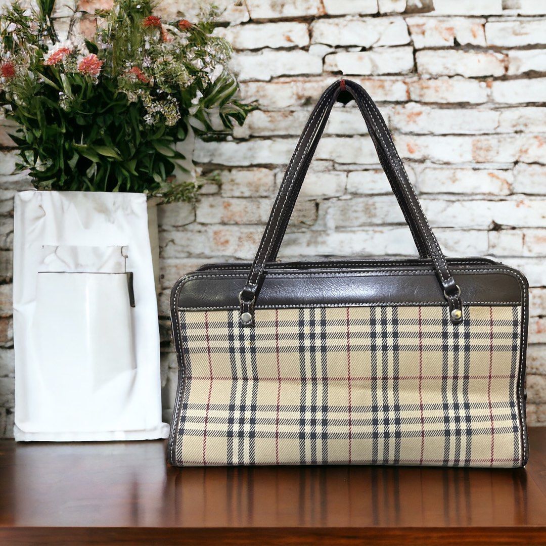 BURBERRY TOTE BAG NOVACHECK CANVAS&LTHR (H-16cm/L-30cm/W-12cm0 