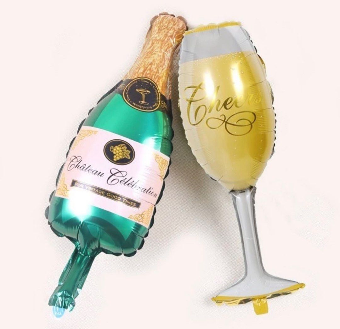 Champagne & Wine Glass Foil Balloons 36” (Category: Occasions & Party Supplies) located in Quezon City. Submitted by mixnmatchmnl (Listing ID 1291833739, Image 1). Description: Green Champagne - 108cm x 50cm Wine glass - 100cm x 400cm THESE ARE BIG IN SIZE (36”) **Straw / balloon pump not included.
