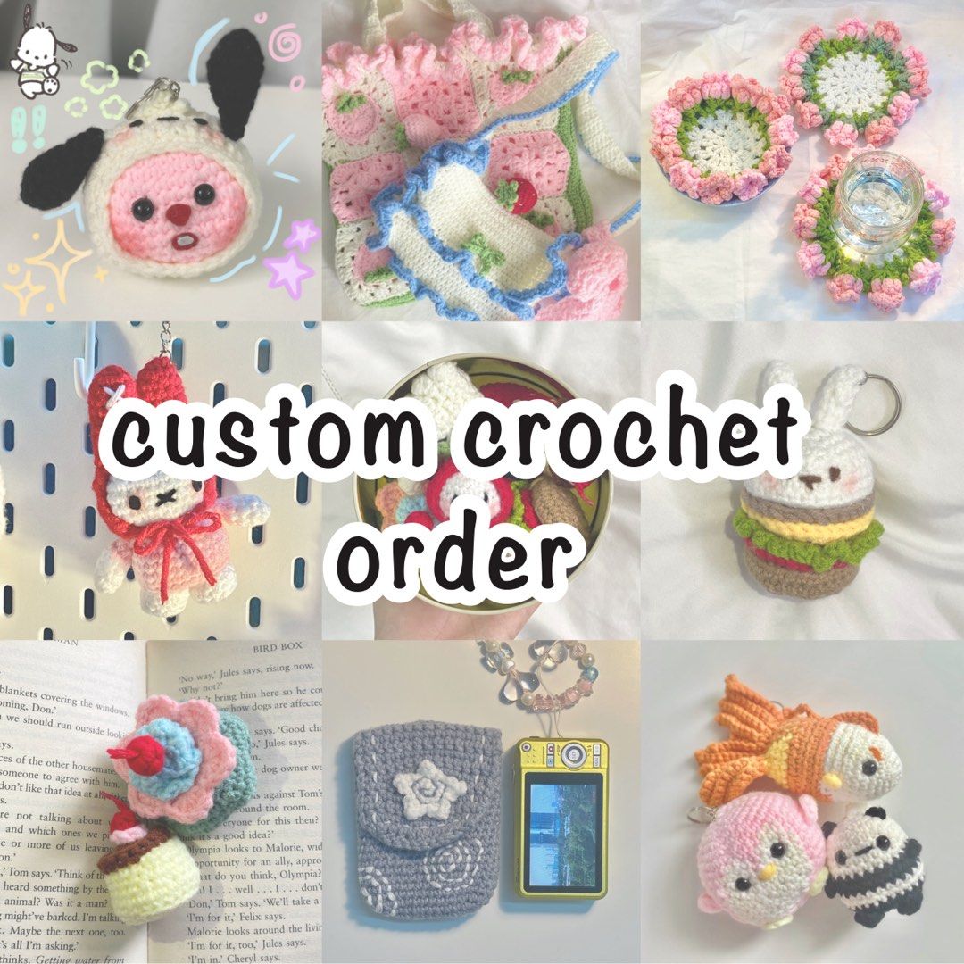crochet custom order handmade diy doll keychain bag pouch plushies charm  cute adorable custom made handwoven knit aesthetic