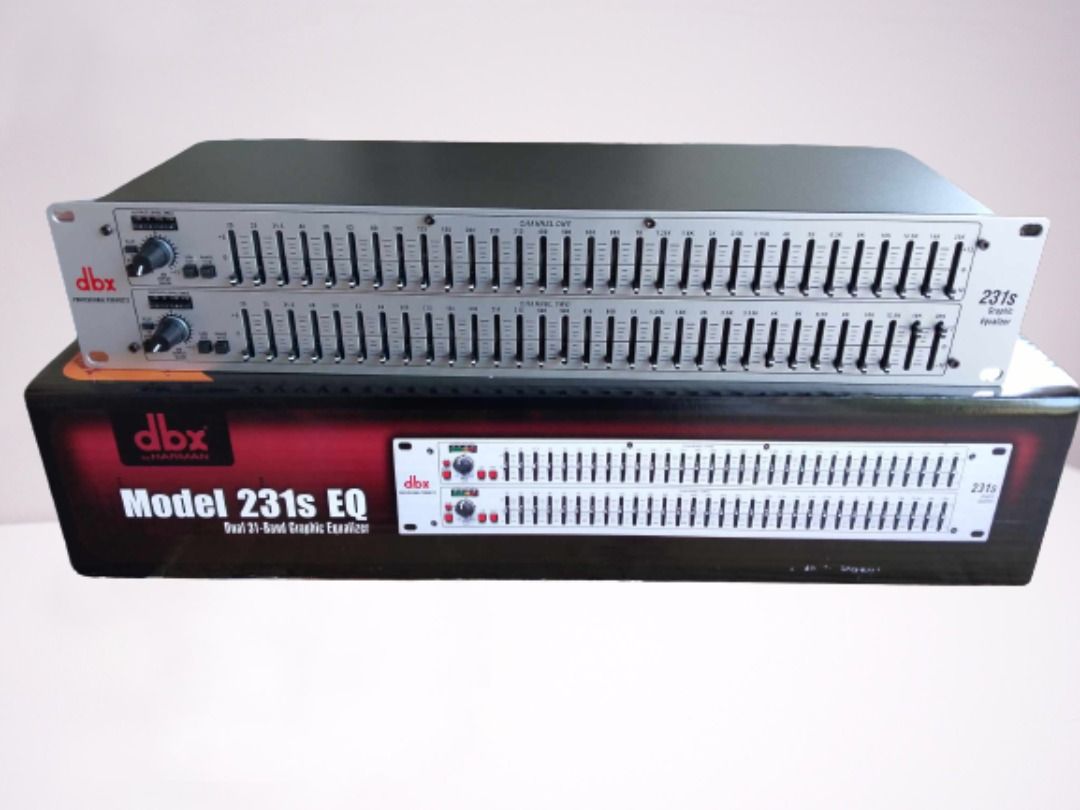 DBX 231S EQ Dual 31-Band Graphic Equalizer (Category: Other Accessories) located in Malabon City. Submitted by susan.maroga (Listing ID 1291786487, Image 1). Description: Features Dual 31-band, 1/3-octave Constant Q frequency bands Switchable boost/cut ranges of ±6 or ±12 dB Front panel bypass switch ±12 dB input gain range 4-segment LED ladders for monitoring output levels XLR and TRS Inputs and Outputs Frequency Response of <10Hz to >50kHz The 