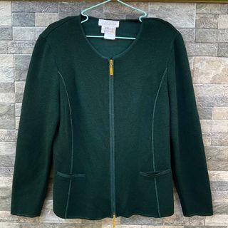 ESCADA Margaretha Ley Wool Dark Green Cardigan - Fully zip ESCADA wool sweater jacket - Size EU38 / Size US 6 Medium