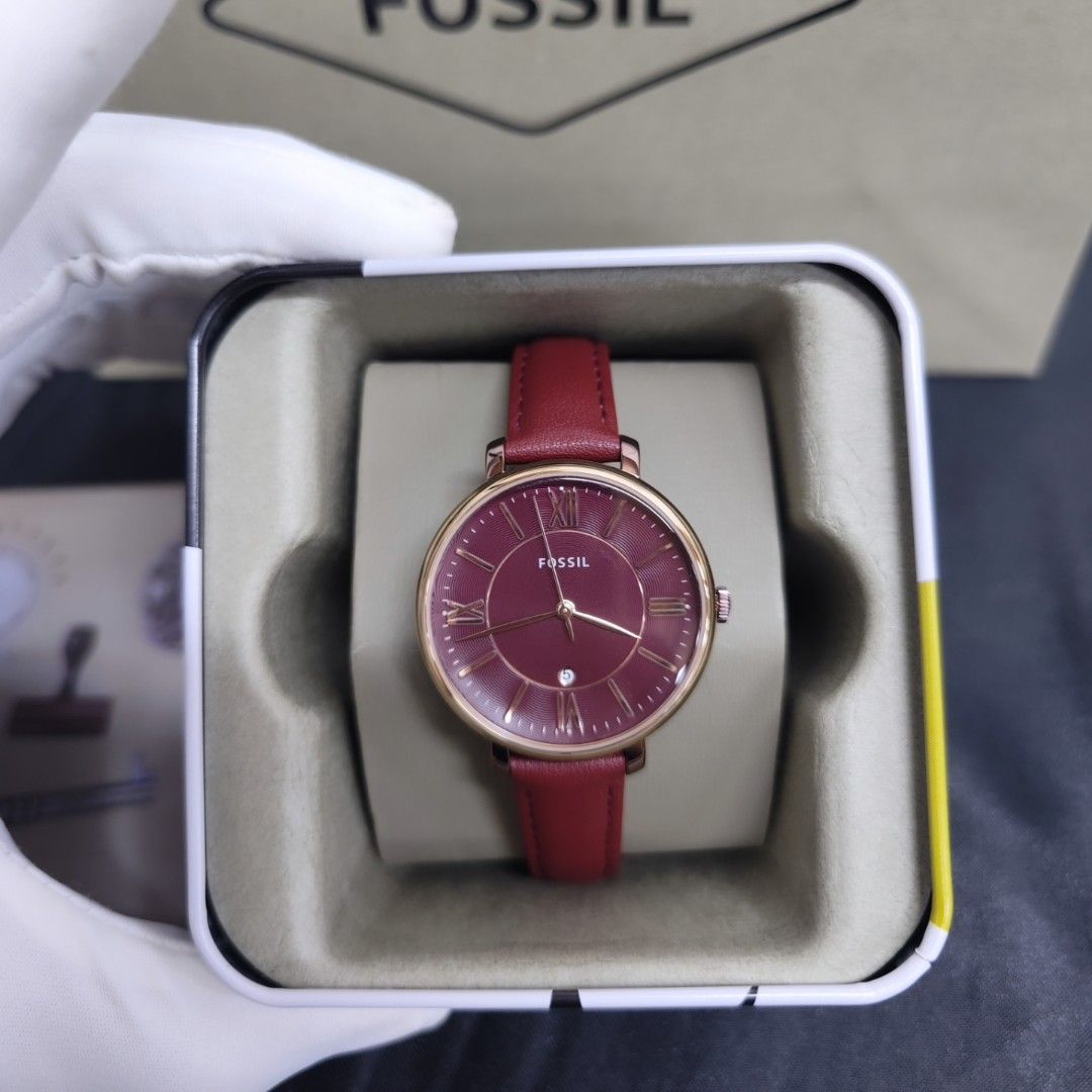 Fossil Jacqueline maroon leather leather watch Women s Fashion Watches Accessories Watches on Carousell