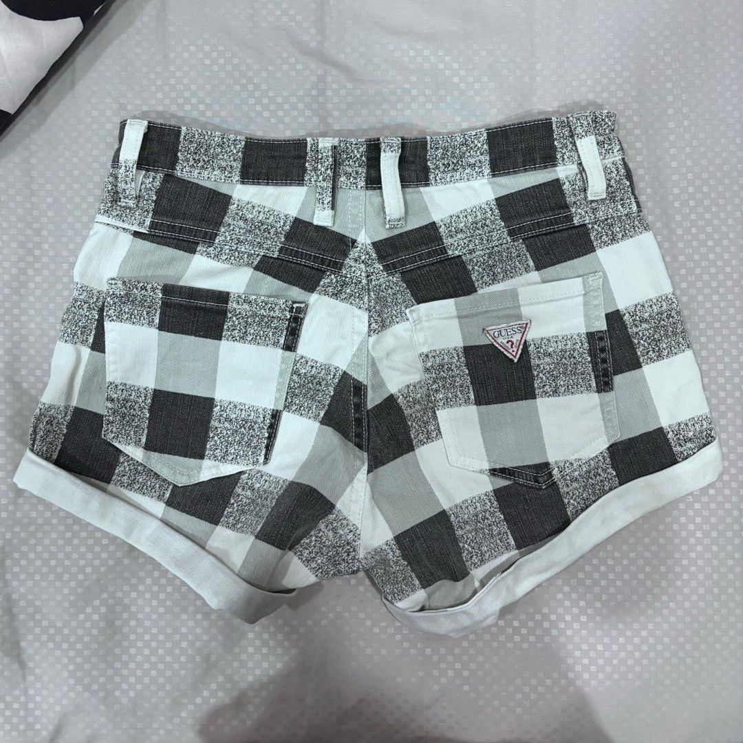 GUESS Checkered Denim Shorts W25 Women s Fashion Bottoms Shorts on Carousell