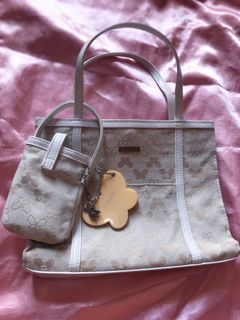 HANAE MORI !Branded! Rare y2k gyaru bag cellphone pouch butterfly mirror white beige japan brand