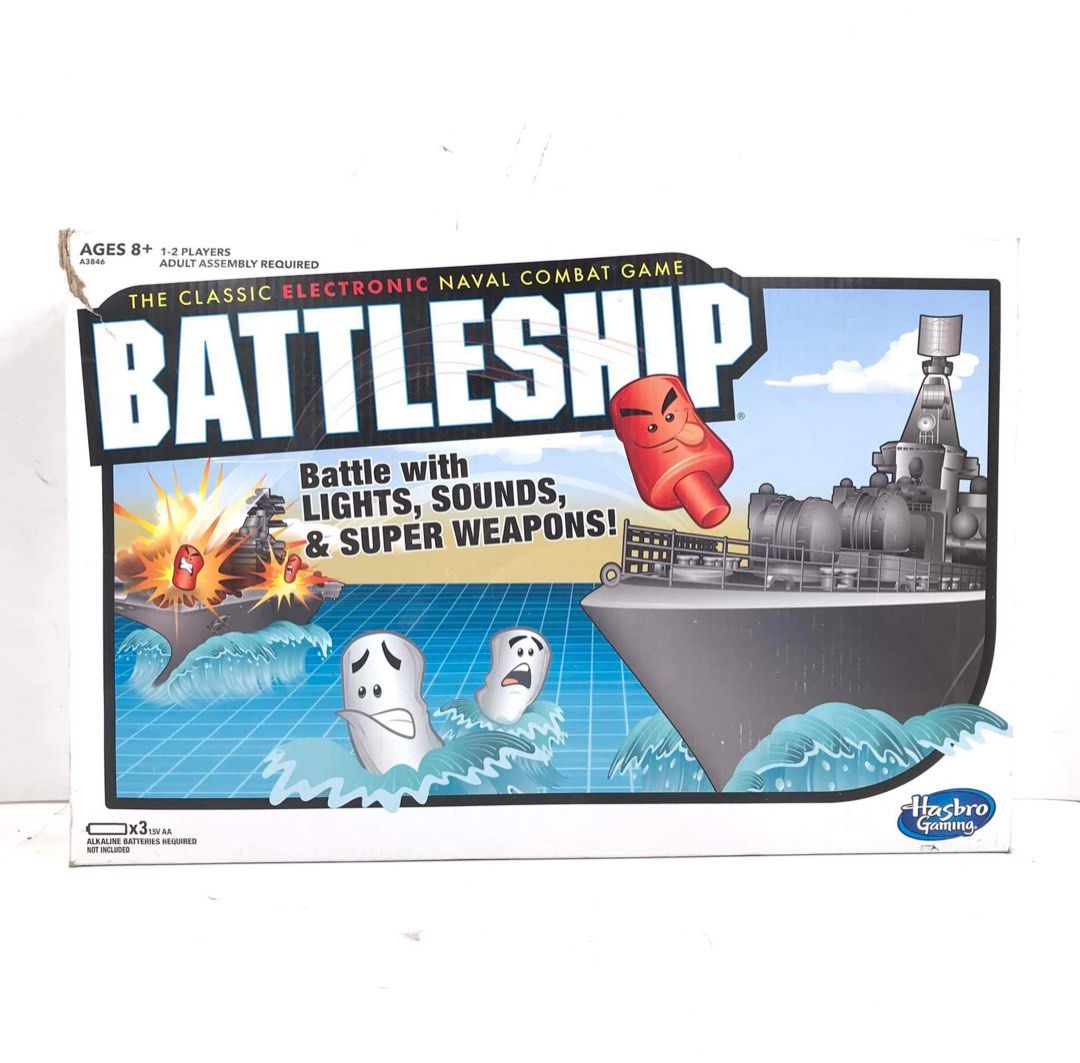 HASBRO GAMING Classic Battleship Naval Combat Board Game (Category: Board Games & Puzzles) located in Pasay City. Submitted by ayinong168 (Listing ID 1291733629, Image 1). Description: Description: -Features: Super weapons, missile salvos, battle scans -Automatic ship layouts to make game faster -Equipped with voice sounds that brings the battle to life -For kids ages 8+ (1-2 players) -Designed in a 4-piece folding game unit with storage trays NO