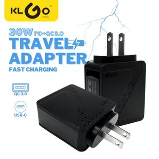 KLGO ADC-PD001 20W Fast Charging Mobile Phone Travel Adaptor USB-A and USB-C Dual Port with Smart IC