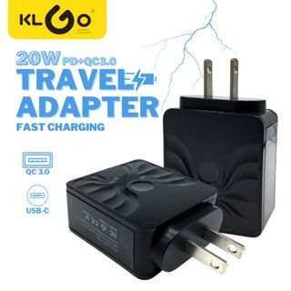 KLGO ADC-PD001 V.2.0 20W Fast Charging Mobile Phone Travel Adaptor USB-A & USB-C Dual Port