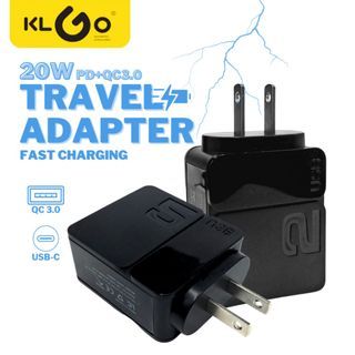KLGO KeKe-PD001 20W Fast Charging Mobile Phone Travel Adaptor USB-A and USB-C Dual Port Quick Charge