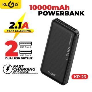 KLGO KP-23 10000mAh Dual 2 Ports Fast Charger lightweight Powerbank for Iphone Type C Android