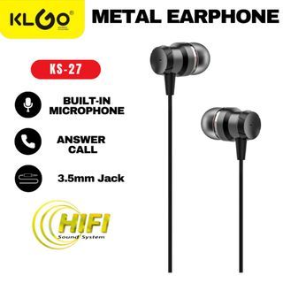 KLGO KS-27 HI-FI Sound 3.5mm Jack Metal Wired Earphone with Answer Call and Built-in Microphone