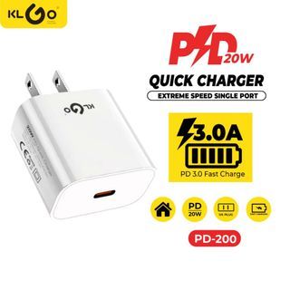 KLGO PD-200 20W 3.0A Single Port USB-C Super Fast Charging Travel Adaptor Charger For Mobile Phone
