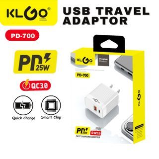 KLGO PD-700 25W Fast Charging PD 3.0 Quick Charge USB Cable Travel Adaptor Charger for Type C