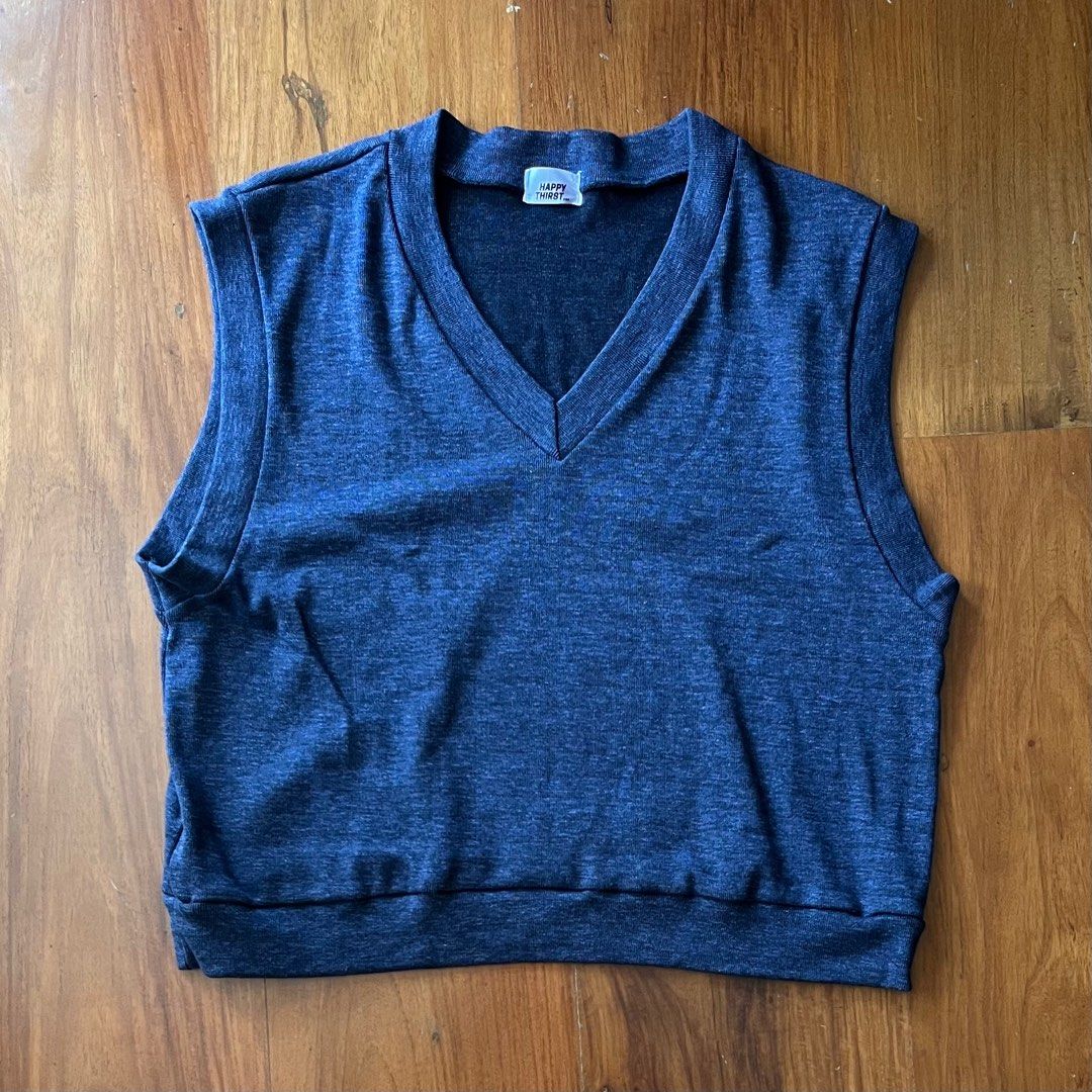 Korean Sweater Vest (Category: Coats, Jackets and Outerwear) located in Muntinlupa City. Submitted by _sbstnm (Listing ID 1291841010, Image 1). Description: Korean random brand oversized sweater vest in dark speckled blue Tag size: No size tag Actual measurements (inches, laid flat) Width: 26 Length: 26 MOP: Gcash or BPI transfer only Shipping: Lalamove, GrabExpress, J&T Express parcel (fees to be shouldered by buyer).