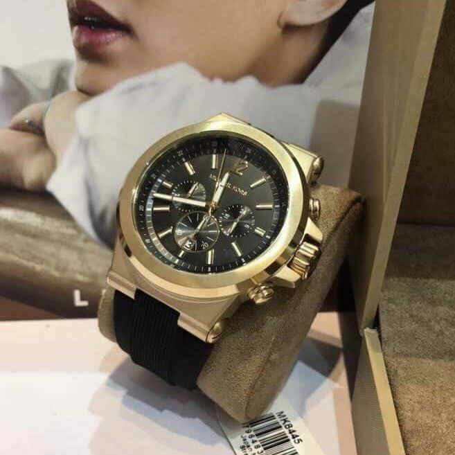 Michael Kors Men s Chronograph Quartz Rubber Strap Black Dial Watch MK 8445 Men s Fashion Watches Accessories Watches on Carousell