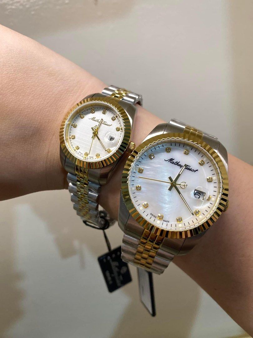 Original Mathey Tissot couple watch (Category: Women's Watches) located in Mandaluyong City. Submitted by wigglebugph2018 (Listing ID 1291785907, Image 2). Description: ORİGİNAL ‼️ Mathey Tissot 40mm & 32mm Couple ₱8,000 each From 🇺🇸 with box tag card .