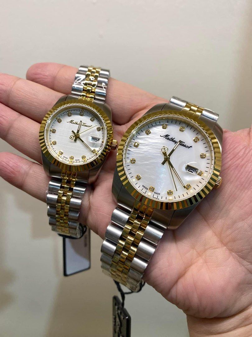 Original Mathey Tissot couple watch (Category: Women's Watches) located in Mandaluyong City. Submitted by wigglebugph2018 (Listing ID 1291785907, Image 1). Description: ORİGİNAL ‼️ Mathey Tissot 40mm & 32mm Couple ₱8,000 each From 🇺🇸 with box tag card .