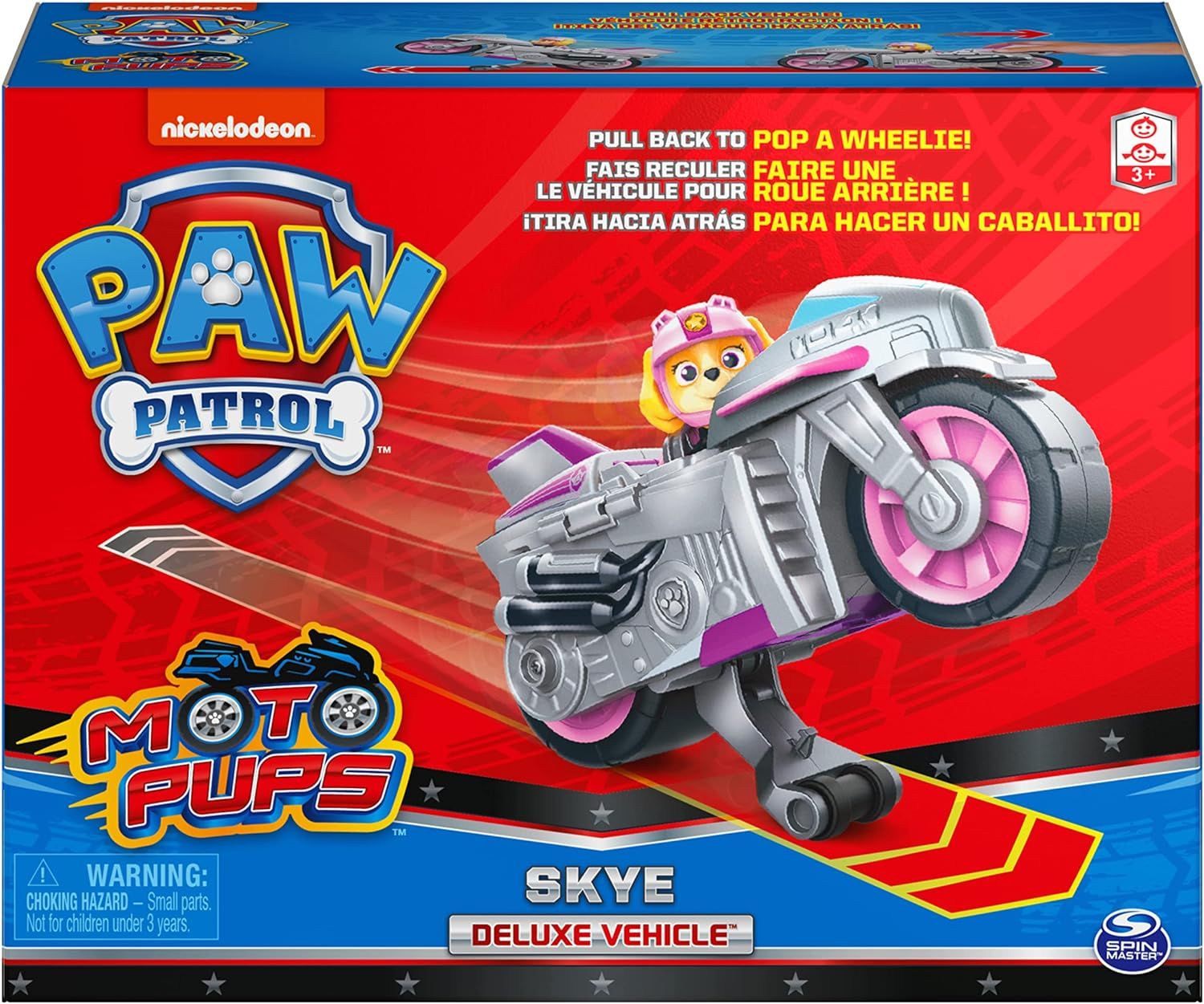 PAW Patrol, Moto Pups Wildcat's Deluxe Pull Back Motorcycle Vehicle with  Wheelie Feature and Toy Figure 