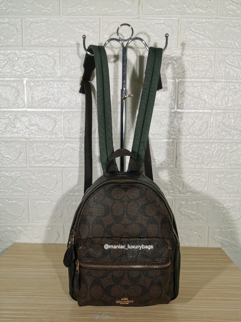 coach backpack sig chrle backpack Star Wars X Medium Charlie in Signature With Patches Signature coated canvas Inside zip cell phone and multifunction pockets Laptop compartment with zip closure Zip closure recycled polyester lining Top handle with 2 drop Outside zip pockets Adjustable shoulder straps Fits a 12 (zip compartment) or 13 (main compartment) laptop 10 3/4 (L) x 14 (H) x 5 1/4 (W) Style No. SpreeSuki - Coach Backpack Large
