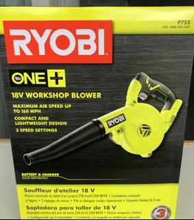 Ryobi P755 18V cordless Workshop Blower, Model P755 (Tool only - No battery and charger), Compact and lightweight, Maximum air speed with up to 100 CFM and 160 MPH, Variable speed trigger, Brand new in box,