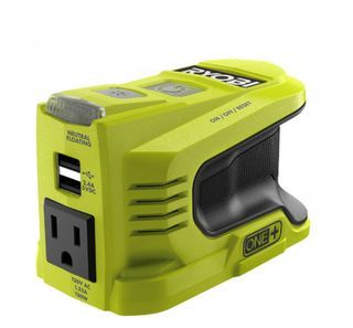 RYOBI RYi150BG 150-Watt Powered Inverter 18-Volt Battery, note that this is 110V output, Fits all RYOBI 18V batteries, 150-Watt of continuous output, 2 USB ports and one 120-Volt outlet, Ideal for laptops, tablets, small electronics,  Brand new. Sealed.