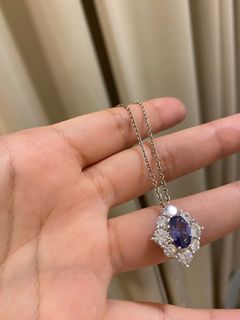 S925 sterling silver necklace w dark violet blue tanzanite or sapphire colour of stones