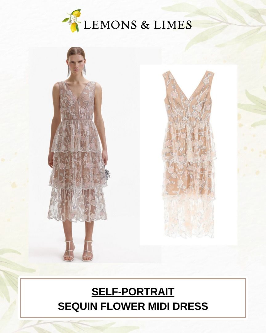 self portrait sequin flower midi dress self-portrait - Pink Flower Sequin Embellished Midi Dress