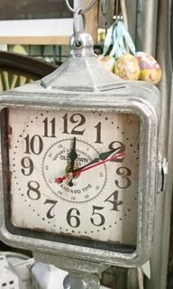 Silver Rustic Old Town Metal Hanging Double Sided Clock