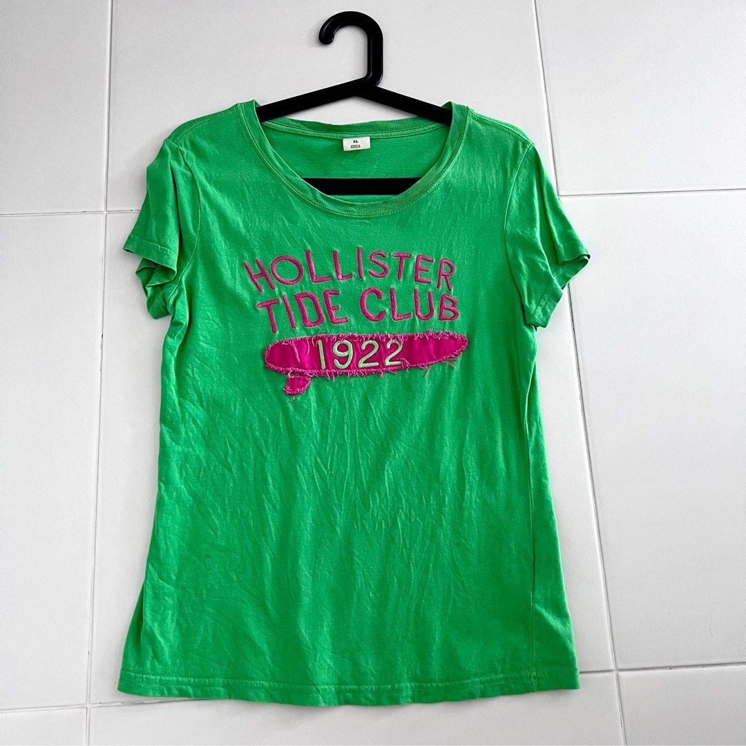 Hollister Womens T Shirt Top Crew Neck Short Sleeves Logo Green