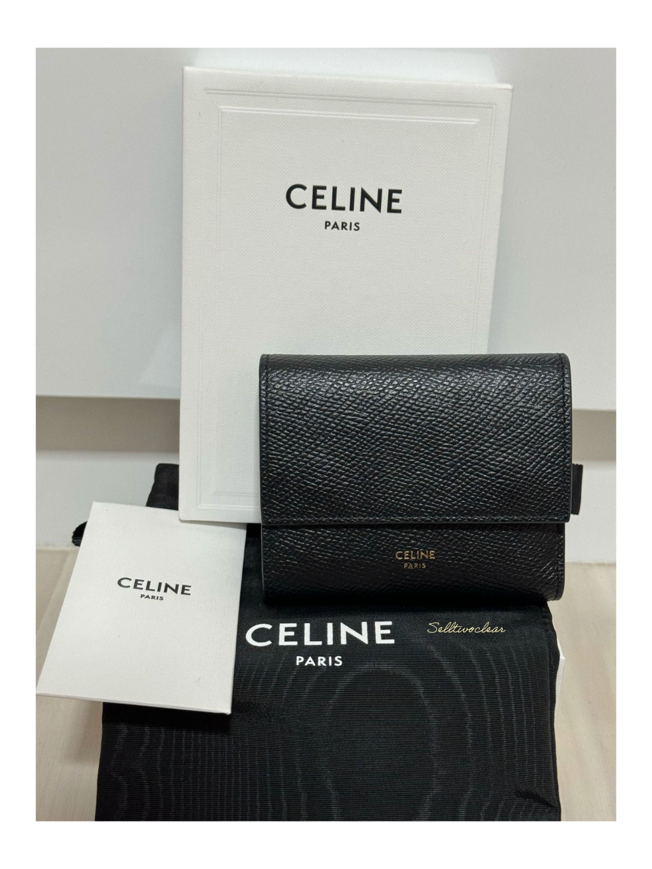 USED CELINE SMALL TRIFOLD WALLET IN GRAINED CALFSKIN BLACK Luxury Bags Wallets on Carousell